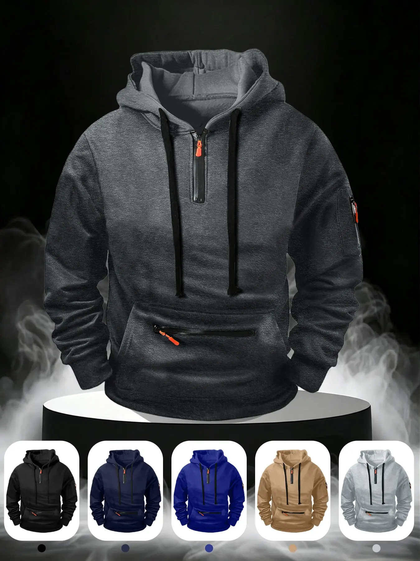 Men's Fall Winter Half-Zip Hooded Sweatshirt, Thick Comfortable Fabric, Casual Loose Fit, Multiple Colors, Ideal for Daily Wear