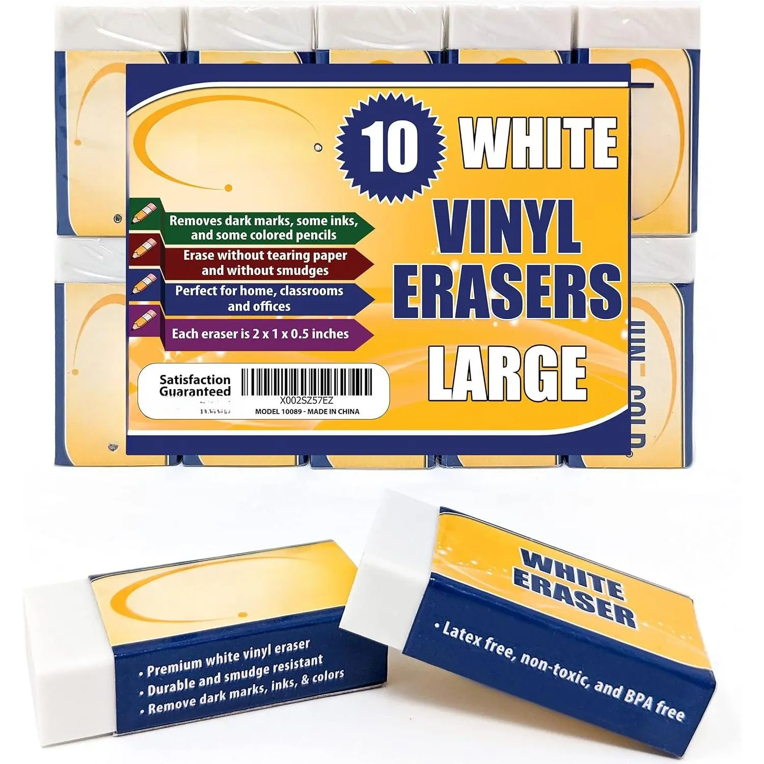 10 Large White Vinyl Erasers | Heavy-duty eraser for darker graphite, some inks, and some colors