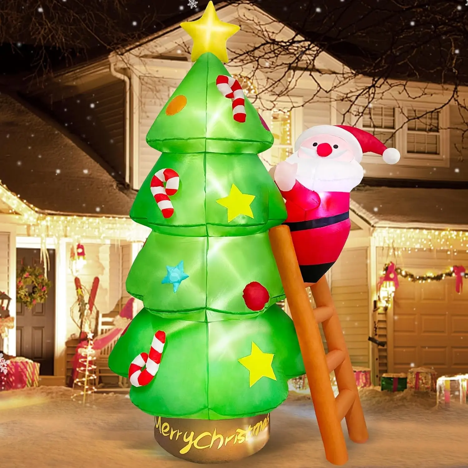 7ft Large Christmas Inflatable Santa Tree Outdoor Decoration, Built-In LED Lights, Funny Holiday Yard Decor for Garden Balcony Party
