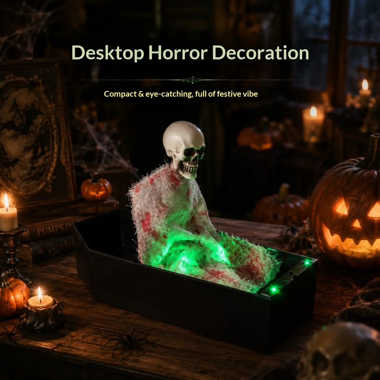 1pc Halloween lighted party scene decoration props and ornaments, electric horror sitting up skeleton coffin ghosts, funny desktop decorations [battery not included - self provided]