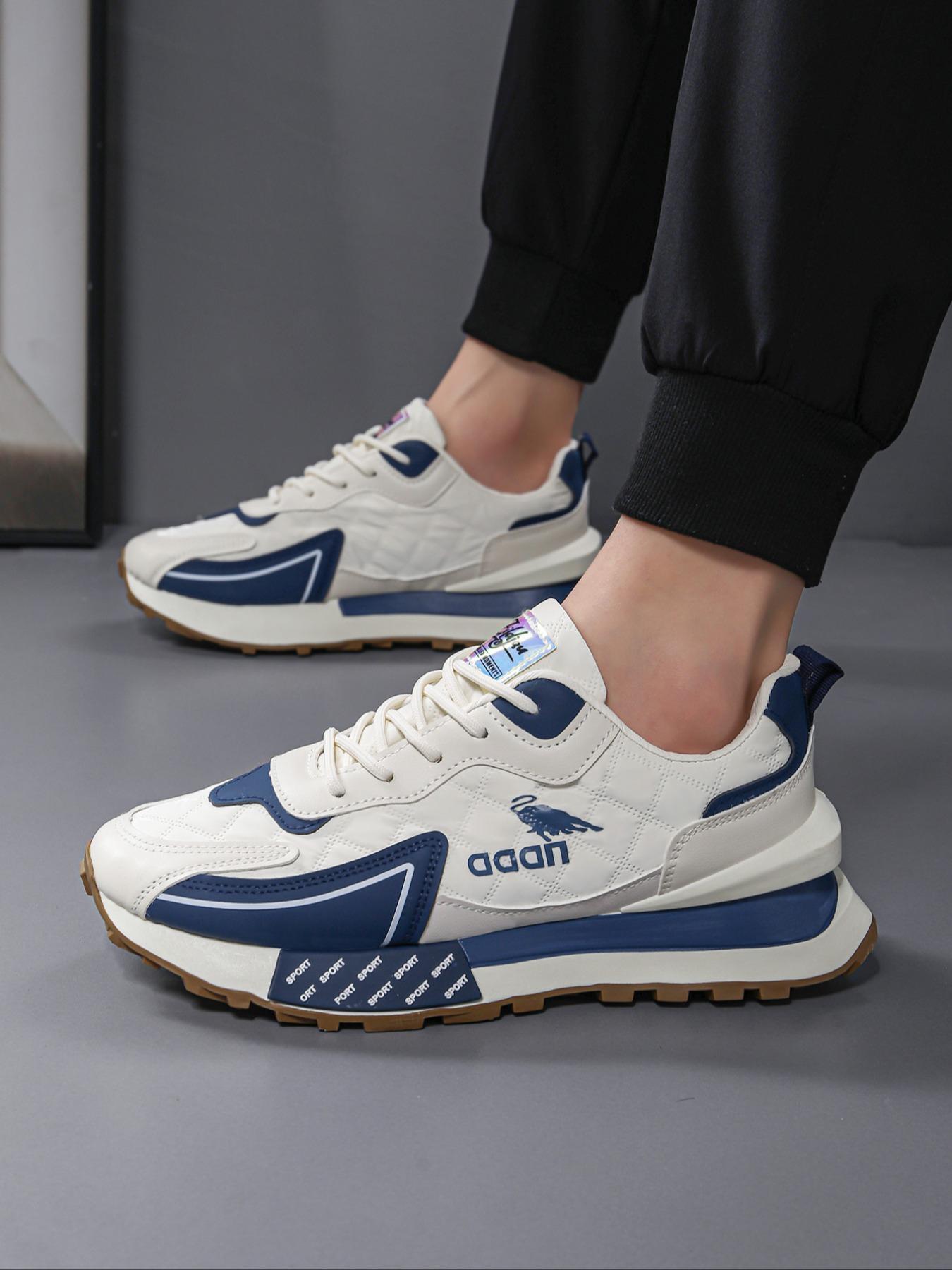 Men's Fashionable Patchwork Lace Up Sneakers, Casual Comfortable Sports Running Shoes, Sporty Running Shoes, Trendy All-match Sneakers for Daily Wear, Closed