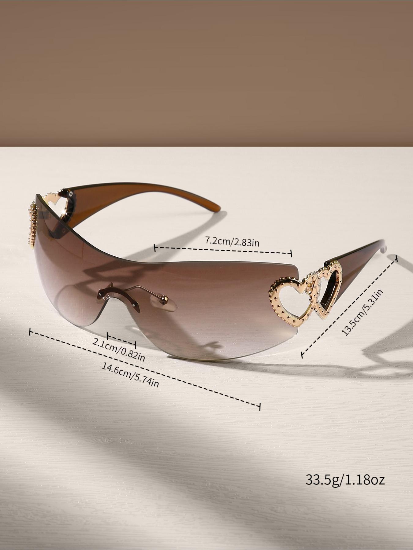 Unisex Street Style Heart Decor Rimless Sunglasses, Trendy Y2K Eyewear for Everyday Use, Fashion Accessories for Outdoor and Beach Activities, Street Style Shades