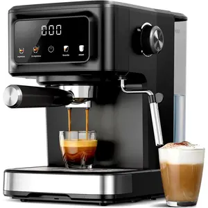 Espresso Machine, 15 Bar Digital Espresso Maker, Milk Frother Steam Wand for Latte & Cappuccino, Compact Coffee Machine, 1.5L Removable Water , 2 cups -stainless steel filter