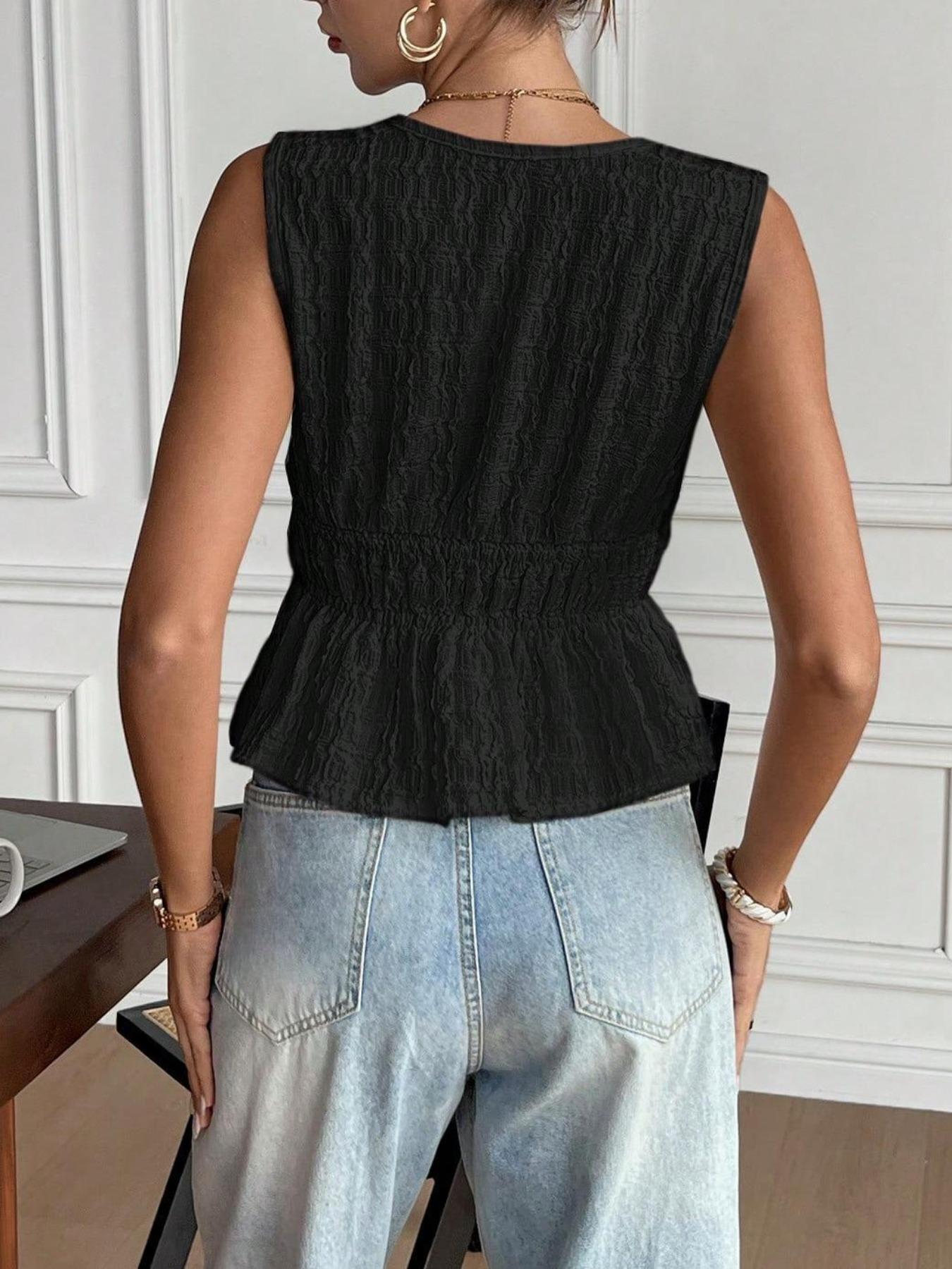 Women's Plain Tie Front Fitted Tank Top, Casual Deep V Neck Sleeveless Top for Summer, Women's Clothing for Daily Wear