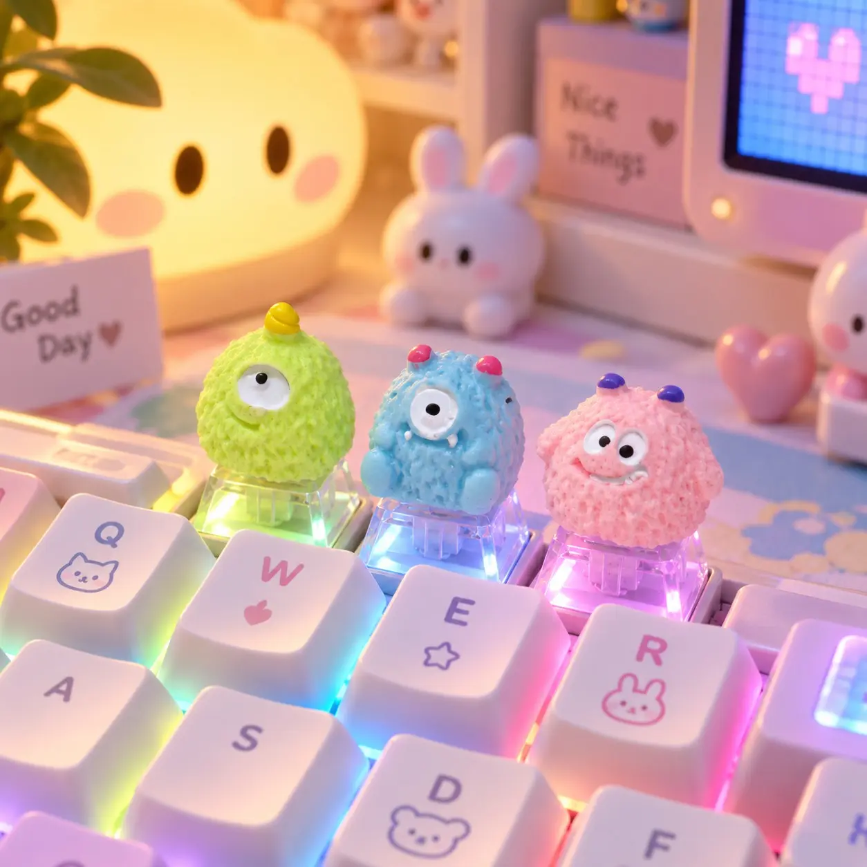 Colorful Cute Keycaps 3pcs, Perfect for Gaming Keyboard Customization, Bright and Fun Design, Ideal for Gamers and Typists