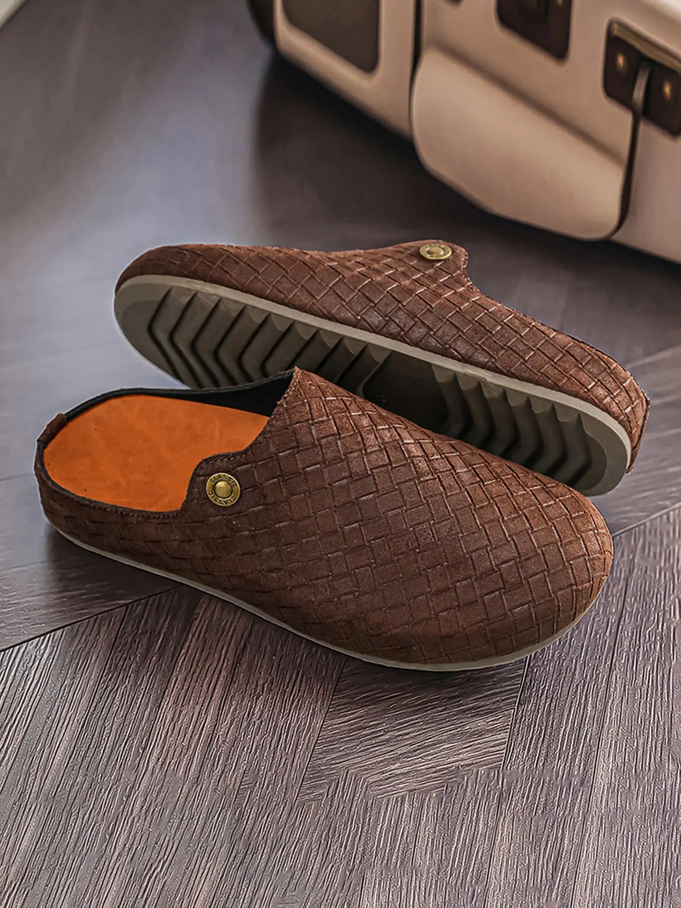 Men's Plaid Suede Mule Slippers, Soft Skin-Friendly Lining, Non-Slip Rubber Sole, Slip-On Design, All-Season Casual Shoes
