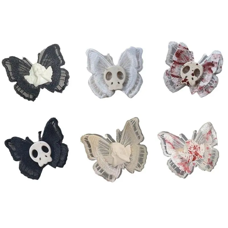 Gothic Hairpin Angel Butterfly Headdress Steampunk Skeleton Head Hair Clips Hair Accessories for Dance Masquerade Ball Dropship