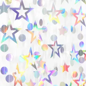 52ft Iridescent Disco Holographic Euphoria Star Party Decoration Garland, Neon Twinkle Twinkle Little Star Streamers for Wedding Birthday Bachelorette Baby Bridal Shower Engagement Surprise Party