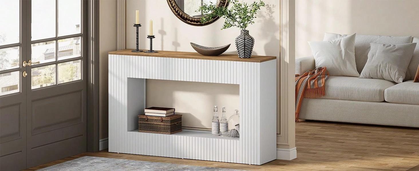 Modern Console Table, 55-Inch Wood Entryway Table With Storage, Narrow Long Sofa Table Behind Couch Table For Living Room, Foyer, Hallway, White