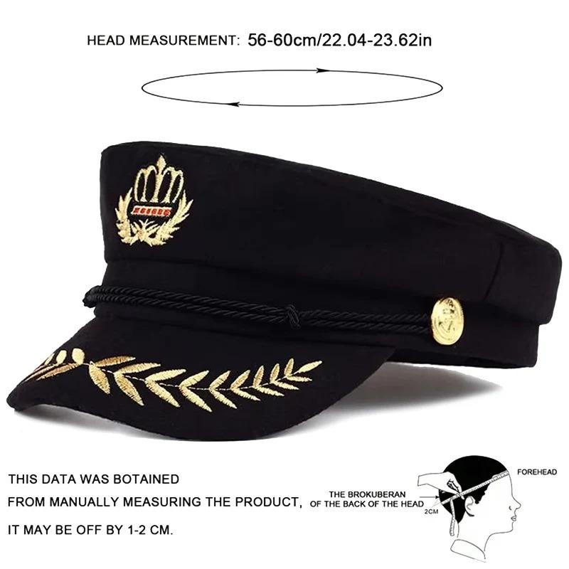 Unisex Crown Wheat Ear Navy Hat Spring Autumn Sailor Hats Men Flat Top Captain Military Caps Women Large Black Beret Caps