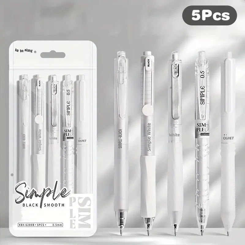 5pcs Simple and Fashionable Gel Pen Set, Solid Color Quick-Drying Round Ballpoint Pen, Kawaii Stationery, School Office Supplies, Ink Gel Pens