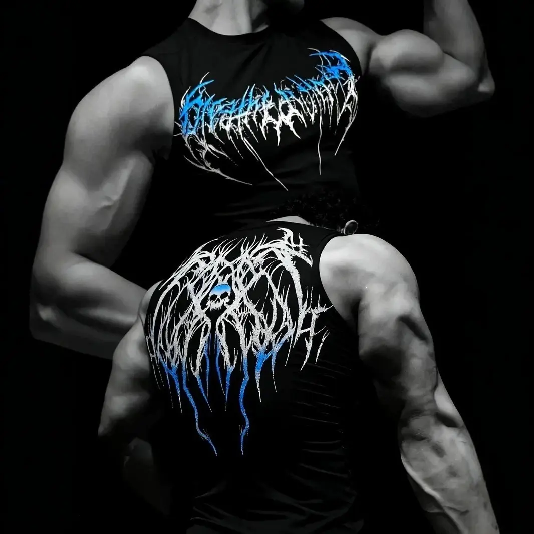 Men's Graphic Print Compression Tank Top - Slim-Fit, Sleeveless, Quick-Dry, Breathable Moisture-Wicking Sporty Sports Top for Bodybuilding, Gym Workouts (Multi-Size)