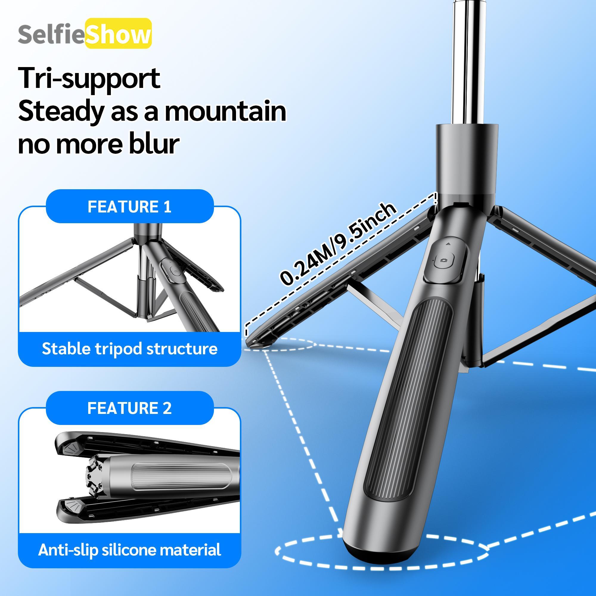 SELFIESHOW Portable Selfie Stick, Bluetooth-compatible Tripod Selfie Stick with Remote Control, Adjustable Design Phone Tripod for Video Recording, Selfie Stand