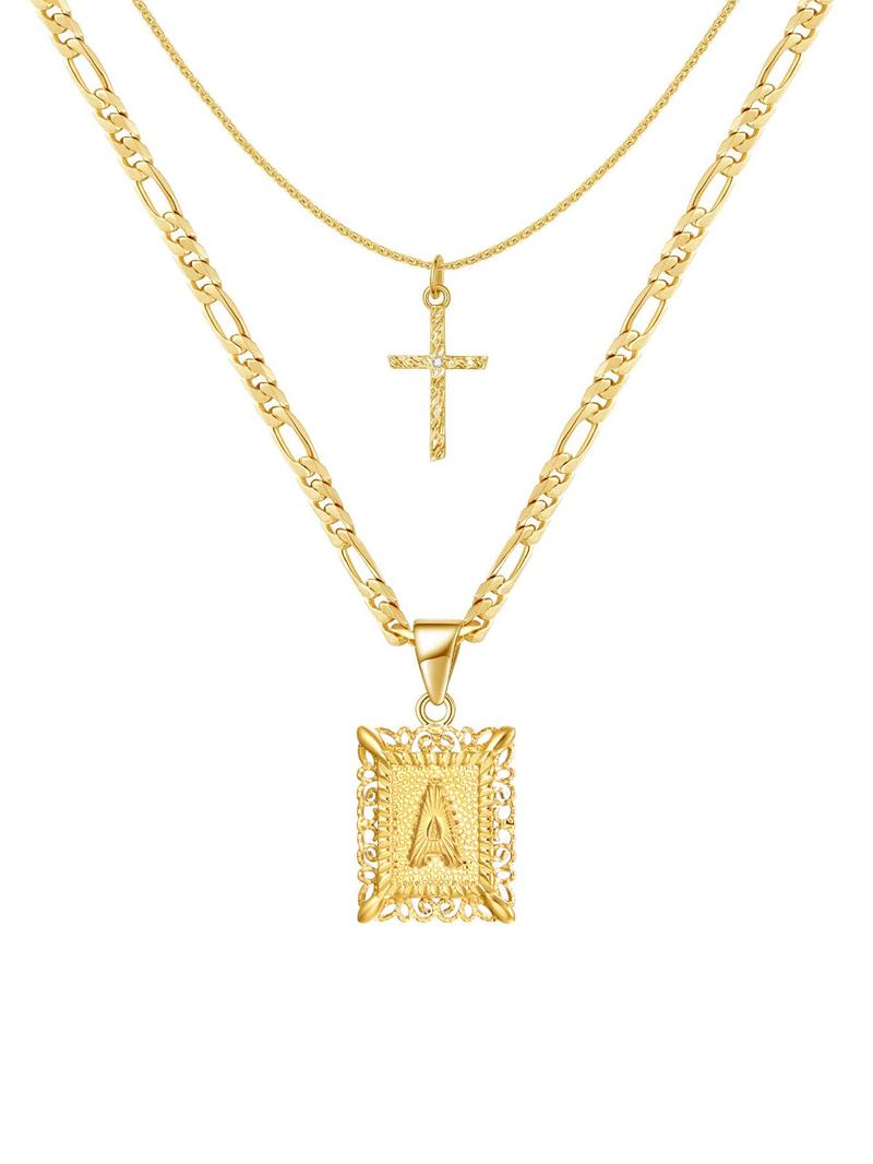 Letter & Cross Pendant Necklace, Punk Style Jewelry for Party, Daily Decor, Trendy All-match & Exquisite Chains Jewelry for Birthday Gift Fall