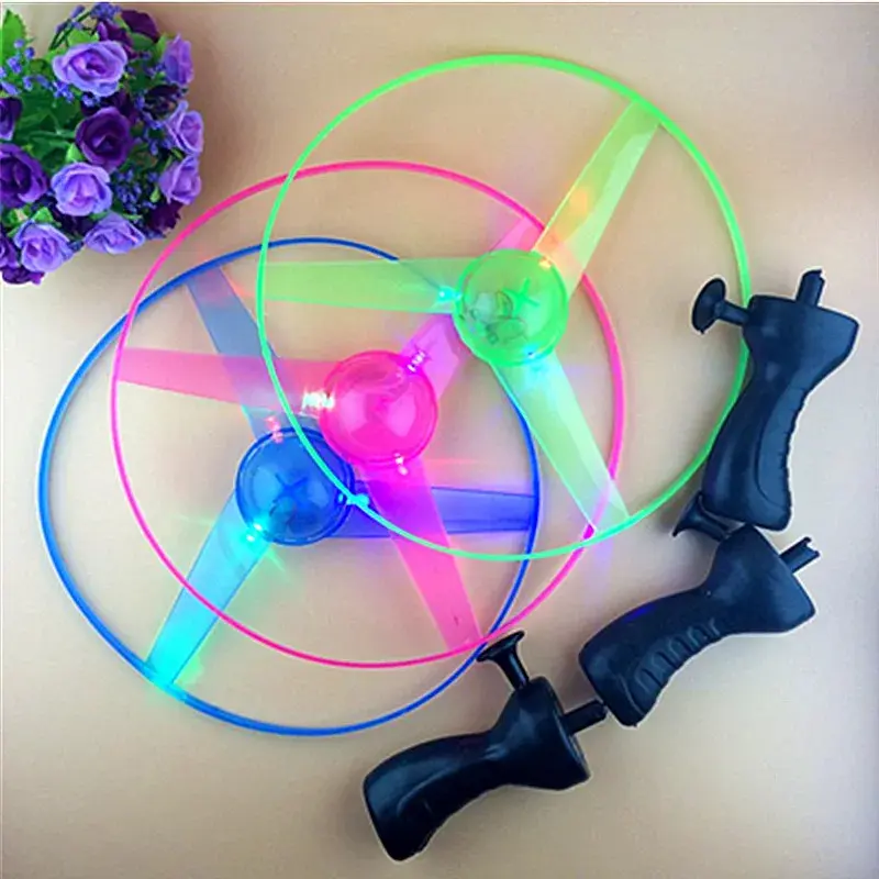 LED Lighting Flying Disc Propeller Toy with Pull String Luminous UFO Spinning Top Outdoor Game Sports Gift