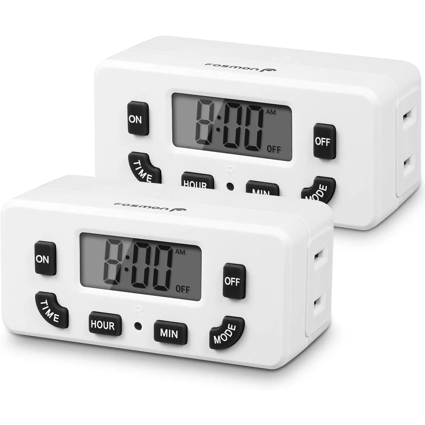 Fosmon 24 Hour Programmable Digital Timer Outlet (2 Pack), ON/Off Program, LCD Display, Mini Indoor Single Plug-in, 125V 15A for Seasonal Light, Lamp, Heater, Portable Fan, Aquarium