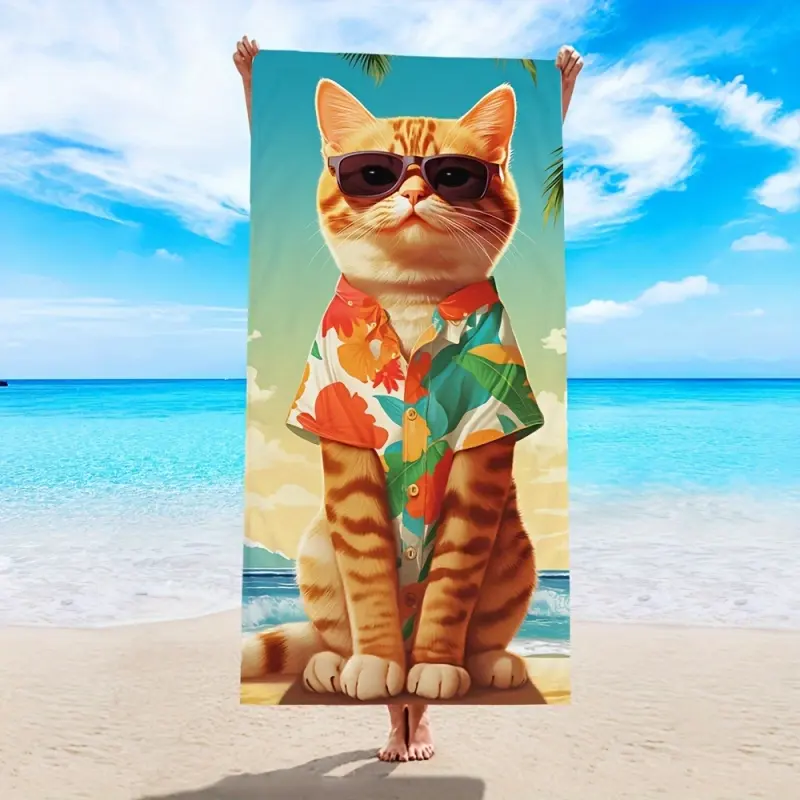 portable,,hostess,gift,travel,,xl,luxury,bathtowels,decorative,boat,personalized,custom,towels,drying,Printed Cat Eye & Fashion Sunglasses Design Microfiber Beach Towel - Soft, Sandproof, Quick-Dry, Multifunctional Body Wrap for Pool & Bath, Car Seat Use