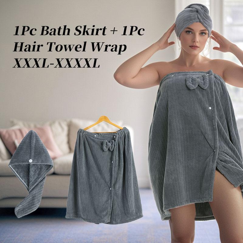 2pcs, Sizes 82*215Cm/82*165Cm, 350Gsm, Lightweight Extra-Large Bath Skirt & Princess Shower Cap, Adjustable with Suitable for M-XXXXL, Thickened Bath Skirt, Ideal for Home Use, Travel, Sauna and Spa, Dimensions 32.31*84.65In/32.31*64.96In