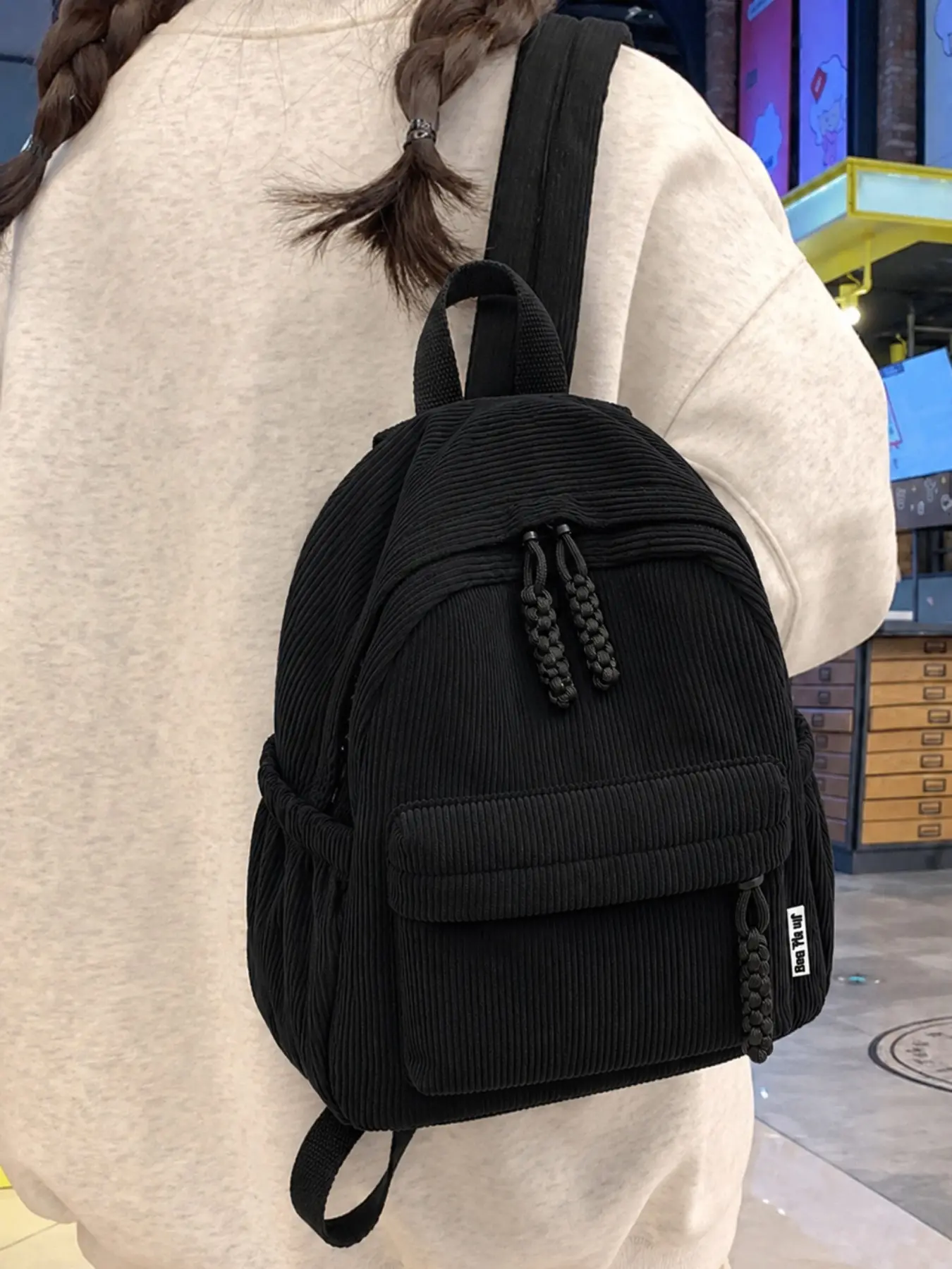 Fashionable Solid Color Corduroy Backpack for School, Large Capacity Laptop Bag, Lightweight and Versatile, Ideal for Teens, Women, College Students