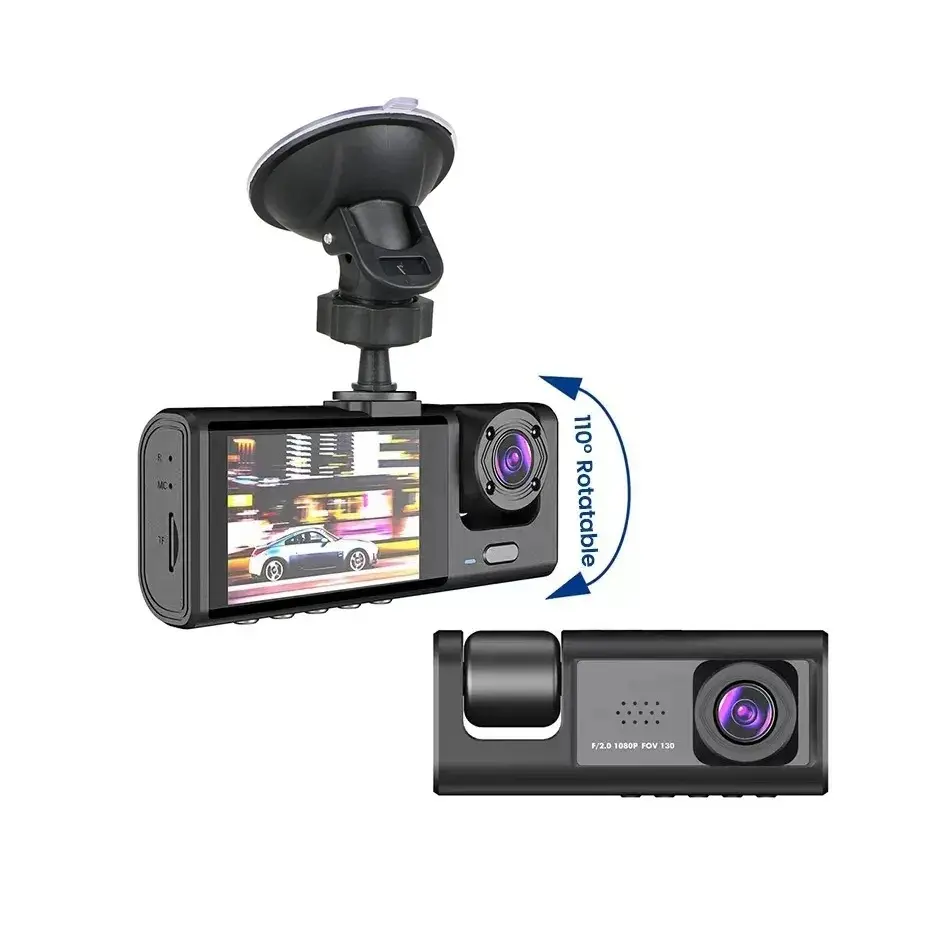 Car DVR Driving Recorder - 3-Lens Channels, Full HD 1080P Car Security Camera Black Box