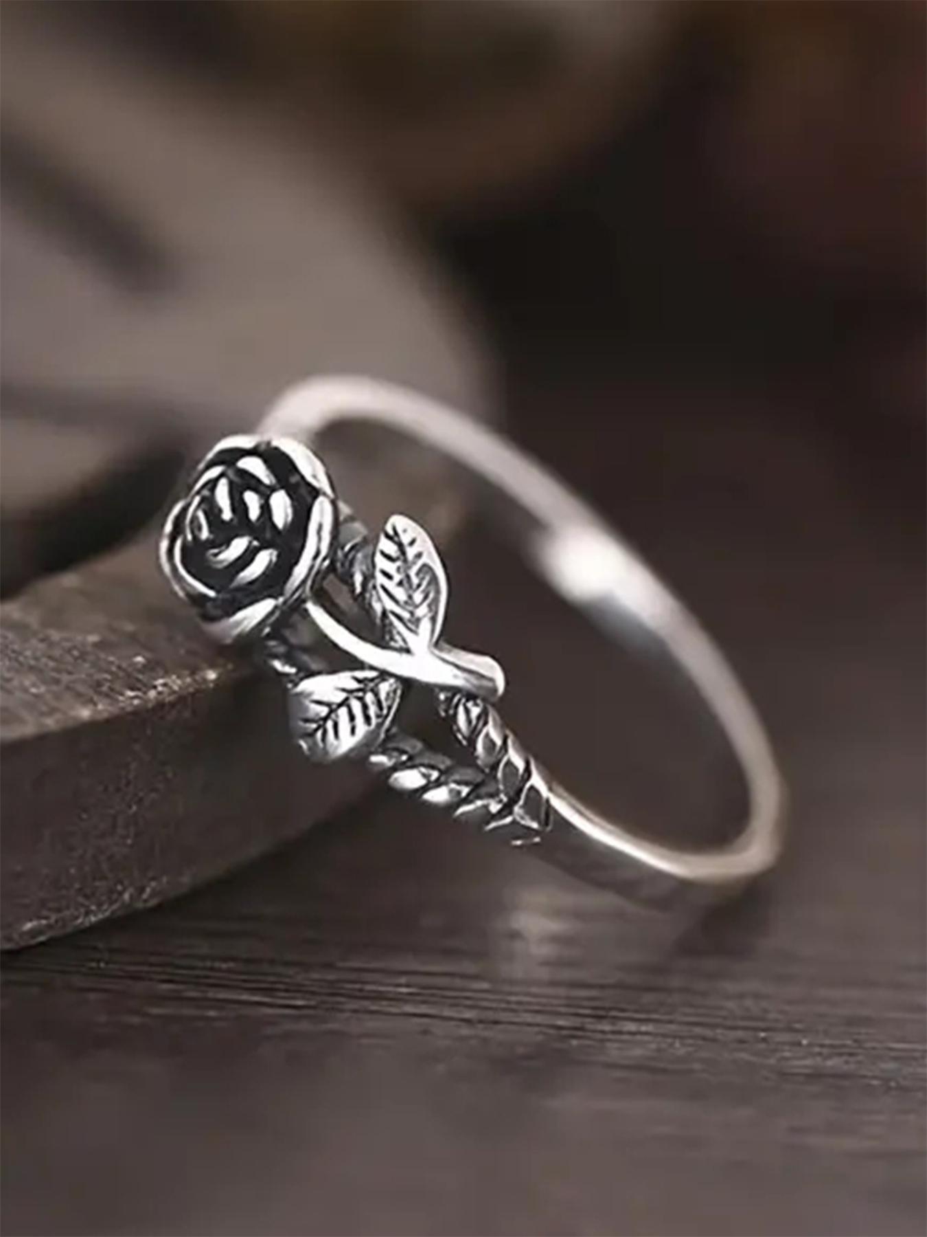 Women's Elegant Flower Design Engagement Ring, Promise Ring Gf, Trendy All-match Promise Ring for Women & Girls, Fashion Vintage Jewelry As Gift for Daily & Party Decor, Wedding Promise Rings, Rose Flower Ring