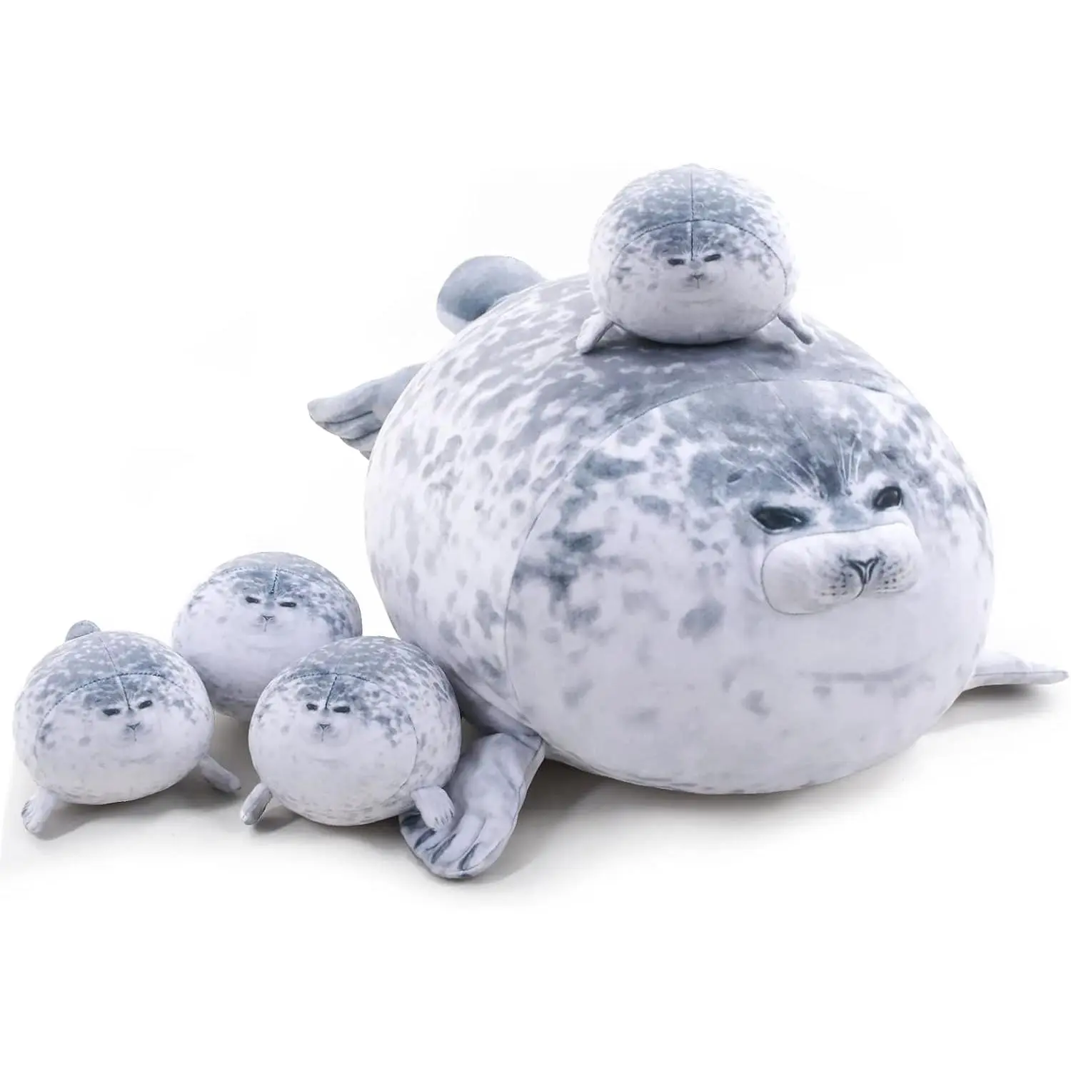 Chubby Blob Seal Pillow Cute Seal Plush with 4 Baby Plushies in Her Tummy, Soft Large Stuffed Animals Toy Gifts for Kids (20inch)