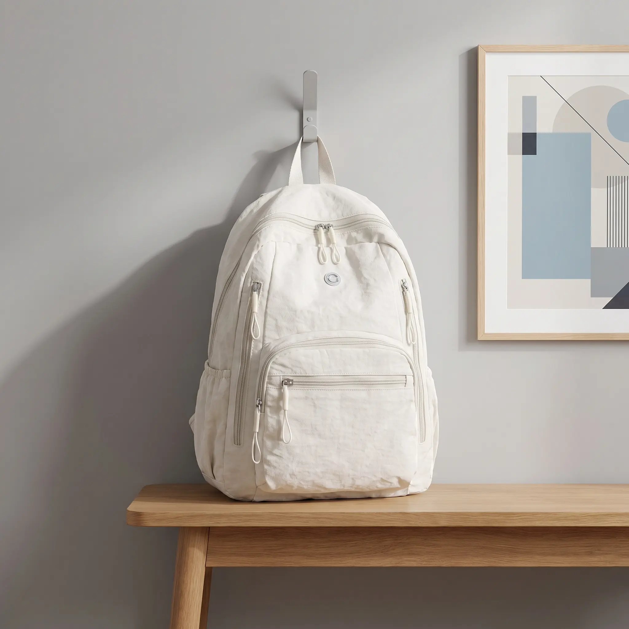Women's Soft Cozy Anti-Theft Minimalist Chic Plain Backpack, Lightweight Nylon Bag with Adjustable Straps, Hidden Pocket, Fits Laptop for Daily Commute, Casual Travel - Soft Lavender, Misty Blue, Khaki Everyday Essential