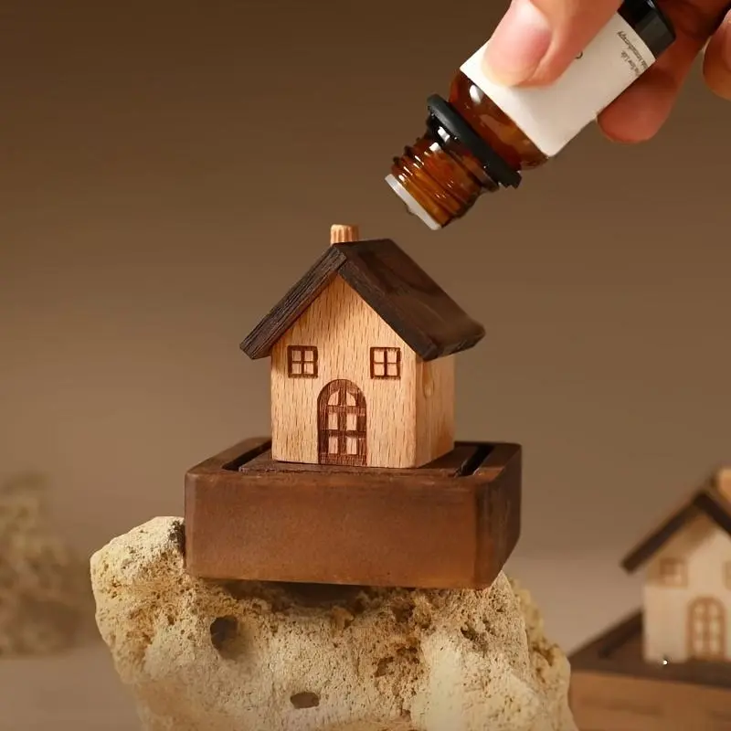 Cabin-Shaped Wooden Aroma Fragrance Diffuser - Woody Apartment Decor, Slow-Release Sticks, No Fire/Battery Needed, Long-Lasting All Seasons Freshener for Business Users, Home Care Supplies