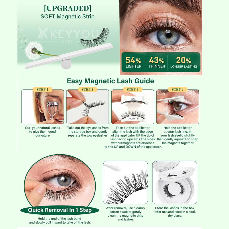 Reusable Magnetic False Eyelashes Set, No Glue Needed, Includes Dedicated Applicator, Alcohol-Free Professional Eye Makeup Tool