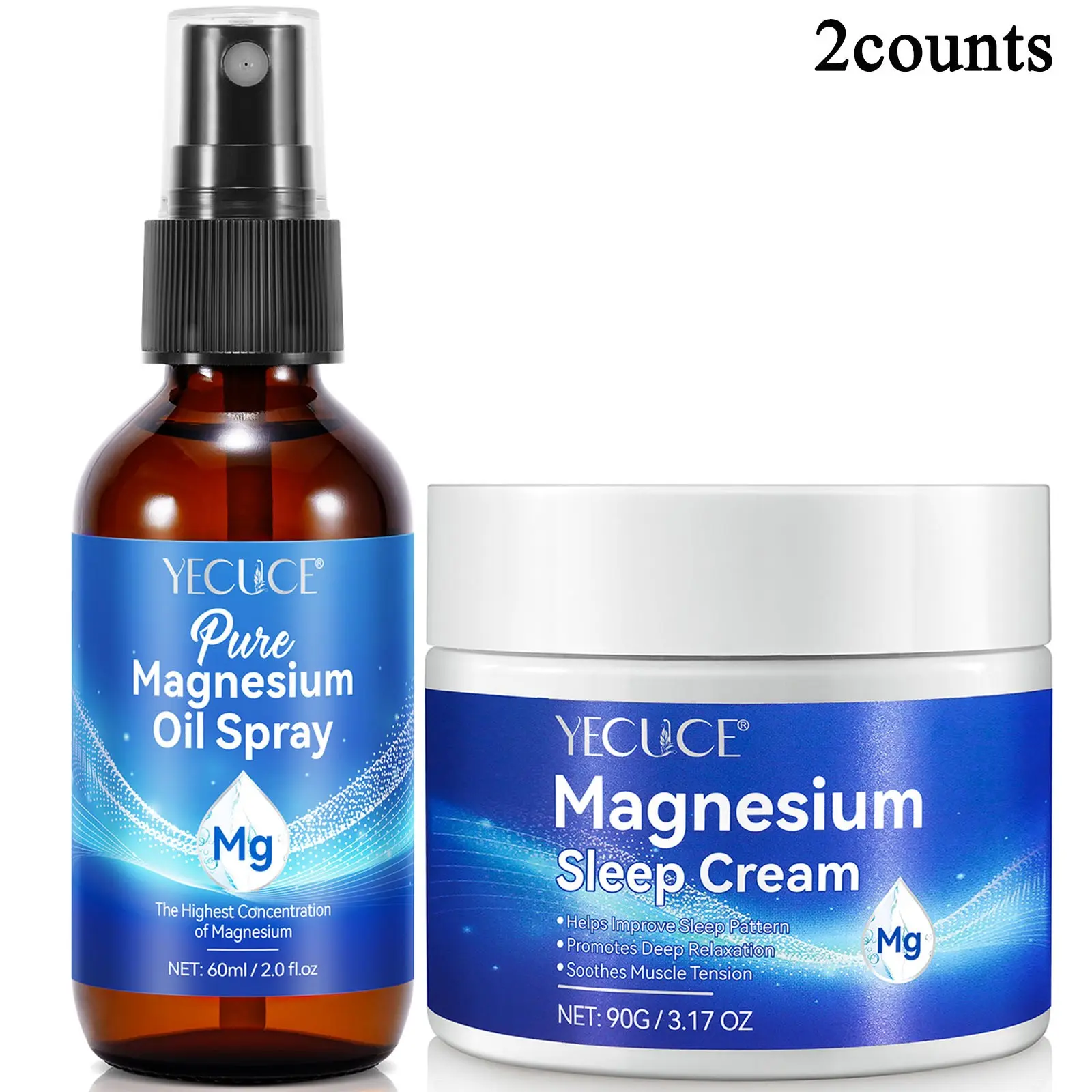 Yecuce Pure Magnesium Oil Spray 60ML + Sleep Balm 90g, Vitamin E & Almond Oil, Moisturizing Night Body Lotion, Natural Ingredients