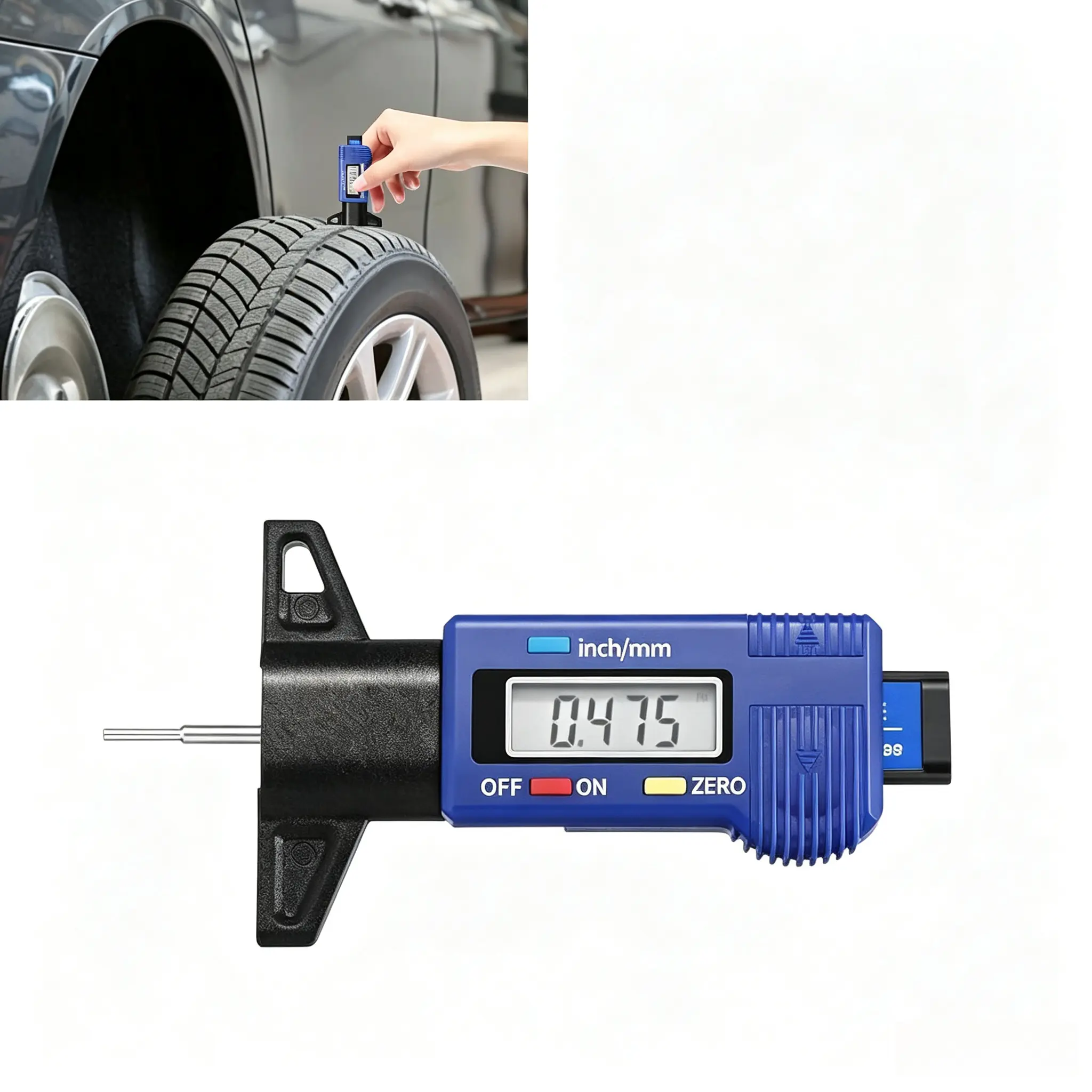Digital LCD Tire Tread Depth Gauge 0‑25mm (0‑1Inch), Inch/MM Switchable Precision Tread Depth Checker Gauge, Tire Wear Measuring Tester Tool for Car Motorcycle Truck SUV ATV UTV