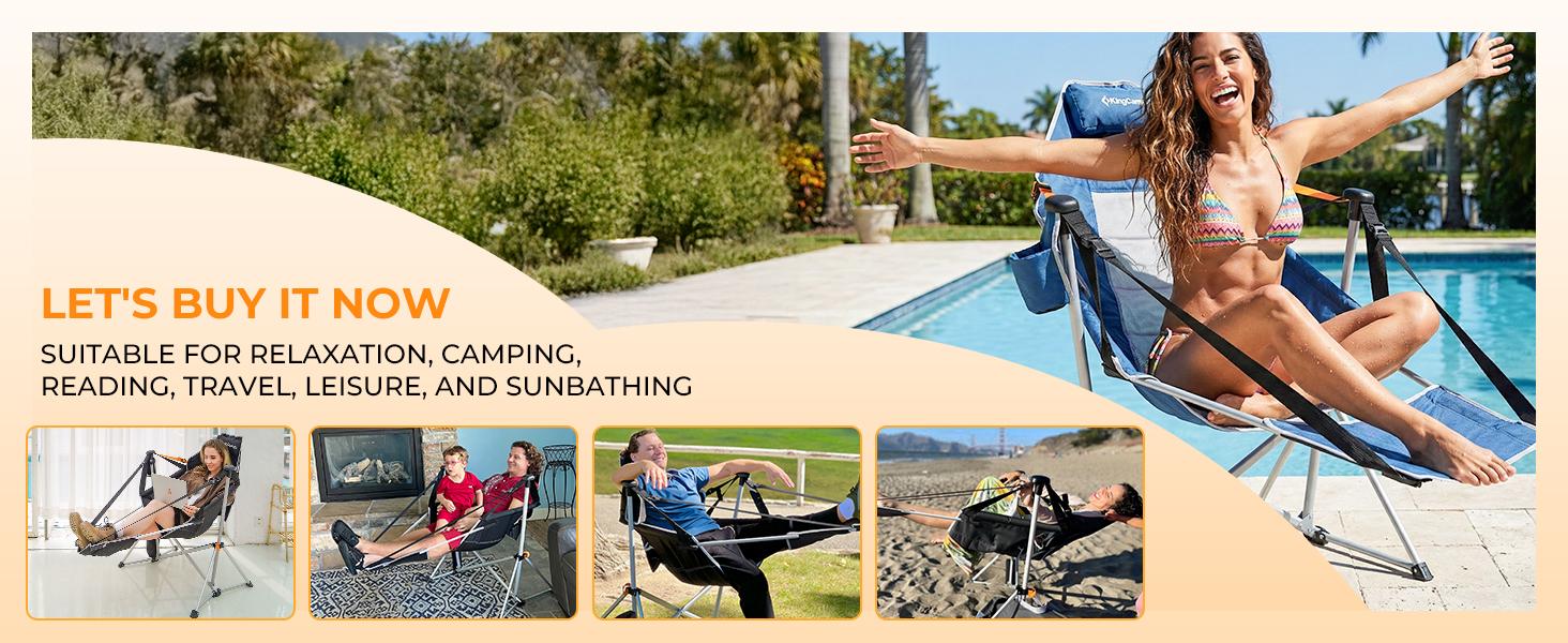 KingCamp Hammock Chair with Footrest – Heavy Duty Swinging Rocking Camping Chairs for Adults up to 400lbs, Folding Portable Oversized Rocker with Cup Holder & Pillow for Outdoor Beach Lawn RV Sports