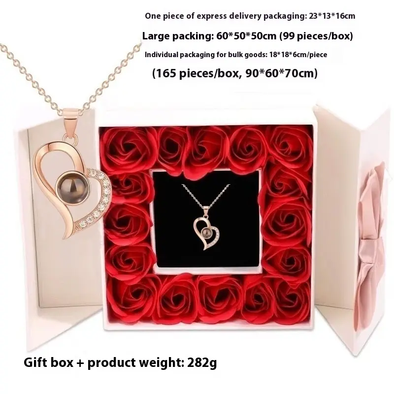 Women's Heart Locket Necklace Set - Rose Gold-Silver CZ Pendant, Copper Base, Dried Roses Box, High End Look, Long Lasting Shine, Romantic Costume Jewelry for Mother's Day, Valentine’s Day Gifts, Set Includes Neckl., Heart Shaped Box