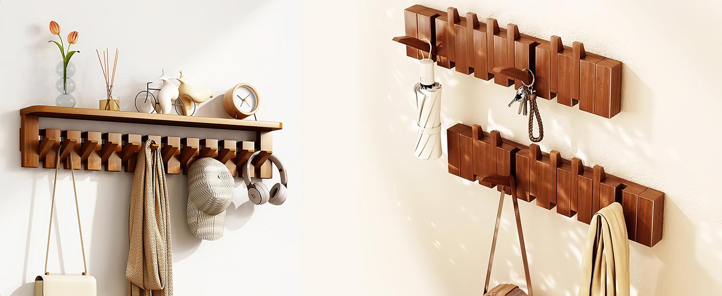 Tlongxia【Innovate Beech-8 Hooks Piano Key Hanger, with Tray Table, can Hold Small Ornaments, Photo Albums, Flower pots 4 Piano Hooks+3 Round Hooks+1 Tray Table