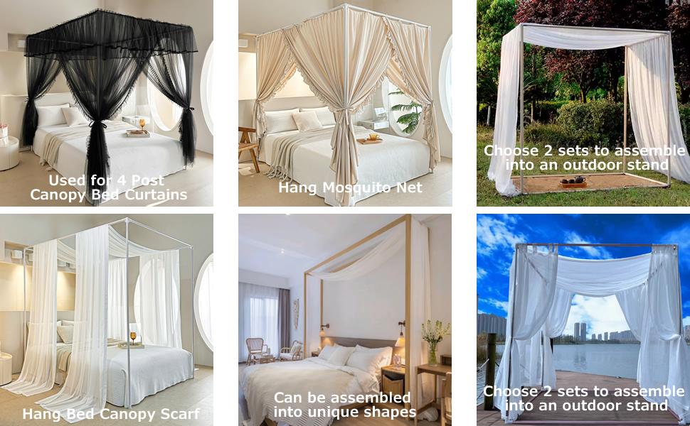 Queen Size Bed Frame with Outer, Thickened Poles & Four Corner Brackets, Compatible with/Wood Base for Bedroom (White)