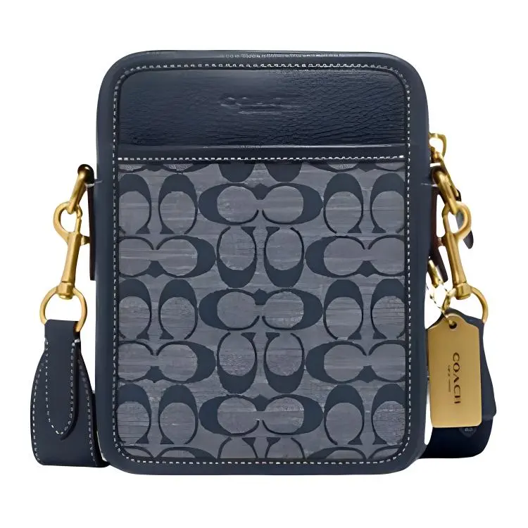 Coach Sullivan 16 Small Crossbody Bag for Men – Denim-Colored Jacquard and Leather with Zip Closure Verifiable, with credentials and supporting global authentication