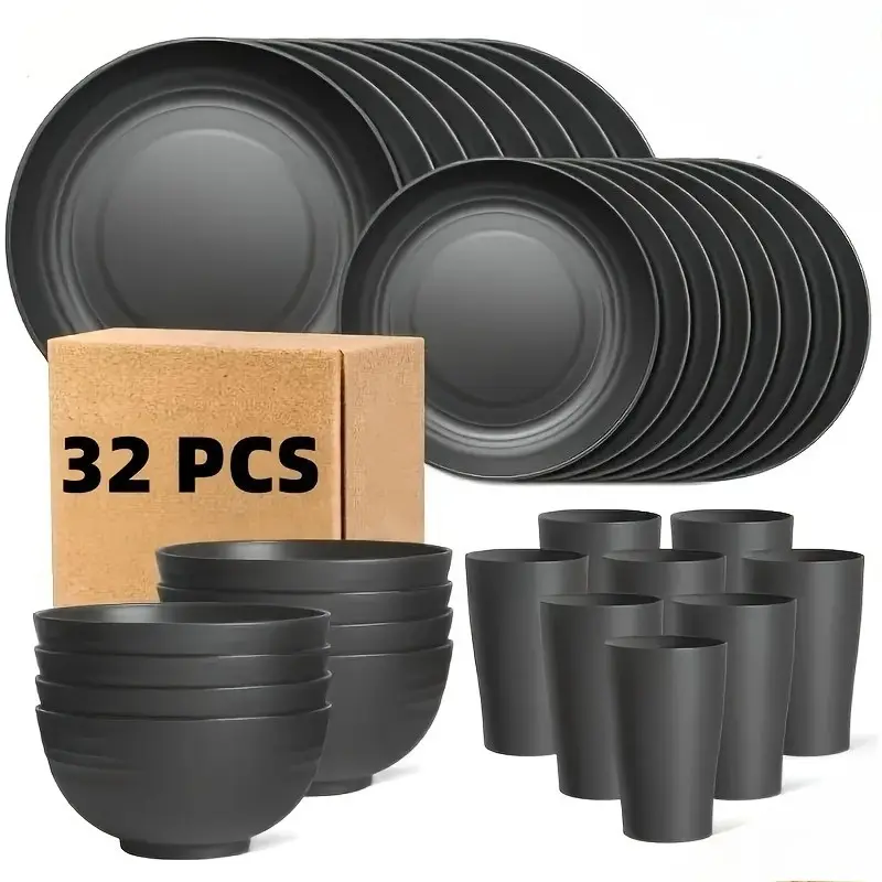 16/32 piece kitchen cutlery set, 8/4 person dining, shatterproof modern cutlery set - dinner plate/dessert plate/cereal bowl/cup, dishwasher and microwave safe, lightweight cutlery, perfect for camping and everyday use, Kitchen Plates And Bowls Set