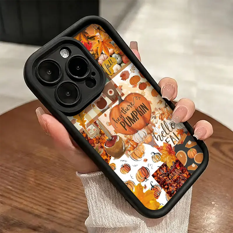 Patchwork Autumn Harvest Phone Case,Collage Pumpkin Maple Leaf Fall Art for iPhone 17 16 15 14 13 12 11 Plus Pro Max,Warm Cozy Seasonal Gif