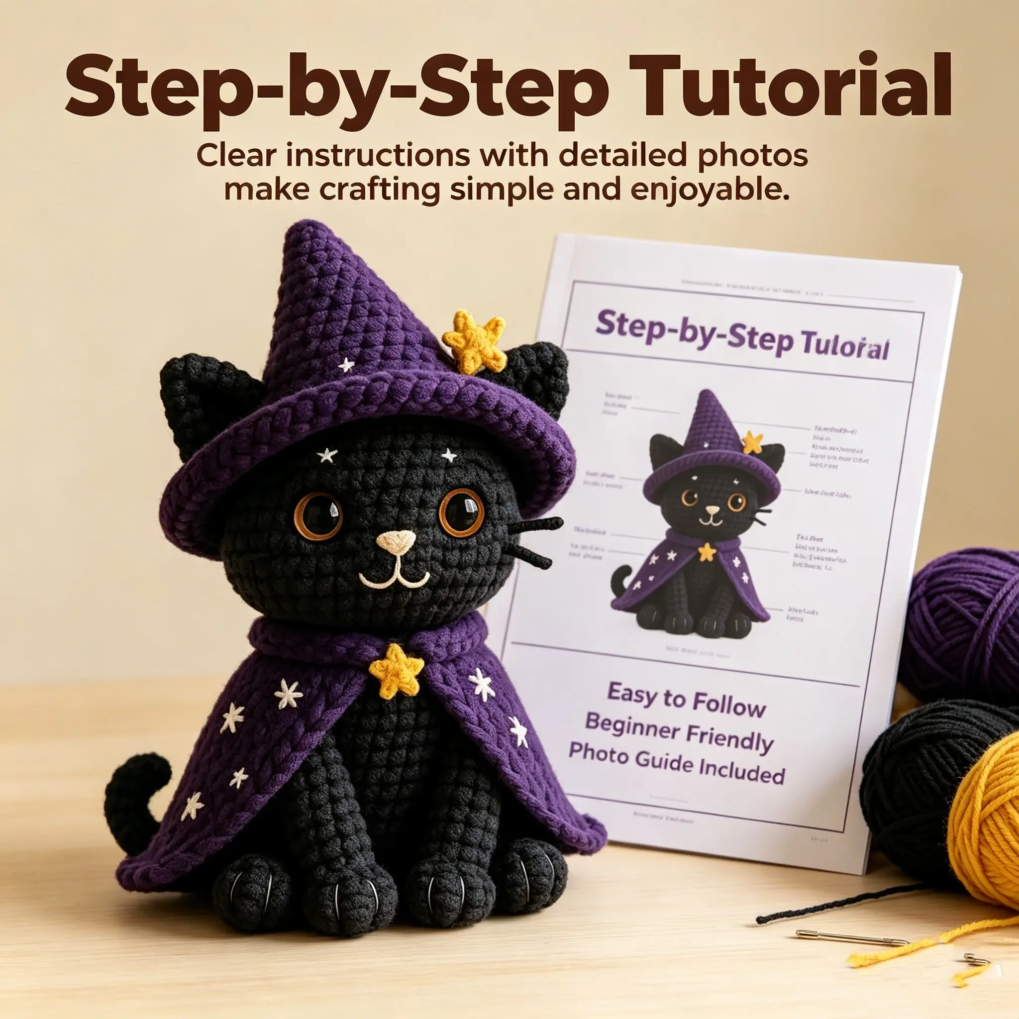 DIY Crochet Cat Kit, Beginner-Friendly Amigurumi Tutorial Set, Perfect Gift for Crafting Enthusiasts, Complete Weaving Supplies