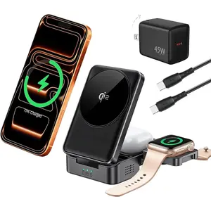 Foldable 3-in-1  Charger for  Devices, Qi2 15W    Dock for  17/16,  Watch, AirPods and , (45W USB-C Charger & 5ft Type-C  Included)