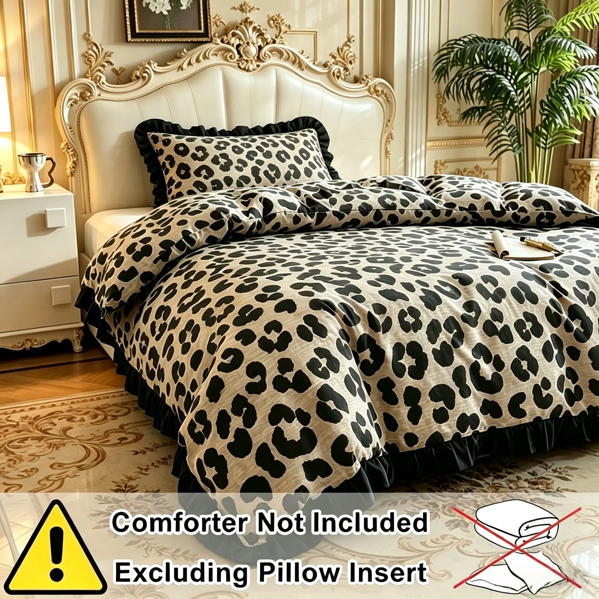Leopard Print Duvet Cover Set, 2 or 3 Piece, Smooth Zipper, Bed Skirt, Romantic Bedroom Decor, Breathable, No Padding, Includes Pillowcase, Leopard Bedding Set, Decorative Bedding Set, Bed Sets Supplies
