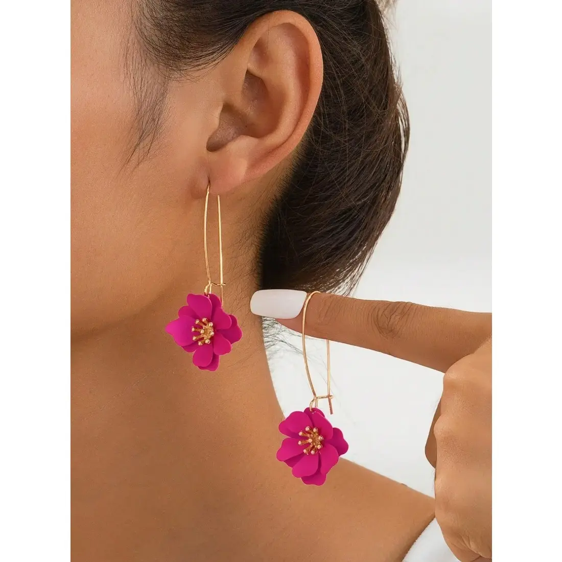 Women's Lead-Free Safe Colorful Floral Drop Earrings - Comfortable Rose Motif, Year-Round Chic Statement Fashion Accessory for Style Enthusiasts, Vibrant Flower, Stainless Steel, Female, Earrings Jewelry, One Size