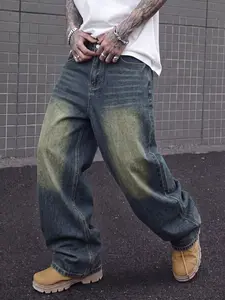 Men's loose and lazy straight leg jeans, American retro Y2K washed and worn, casual street stacking feeling, simple and not picky