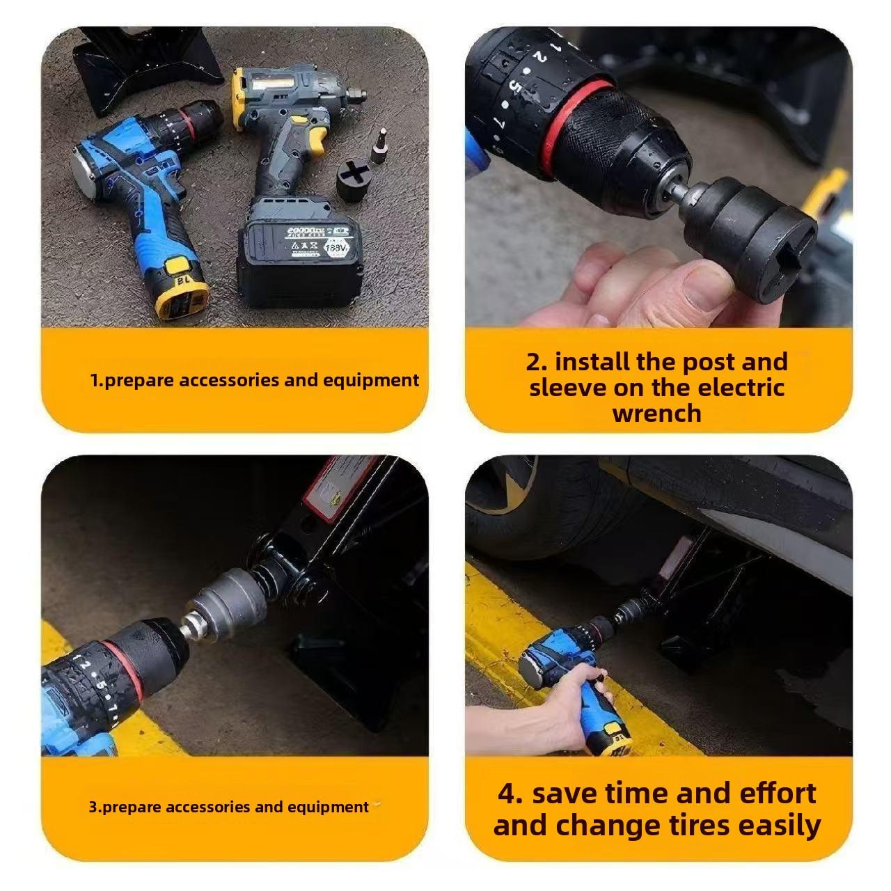 Labor-Saving Socket Wrench, High-Hardness Electric Wrench, Tire Removal Socket, Compatible with Flashlights basin spring clamp plier 14 in 1 3 tool sink m driver pipe quick release ratchet bathroom plumbing installatio hex knob design knuckle spreader