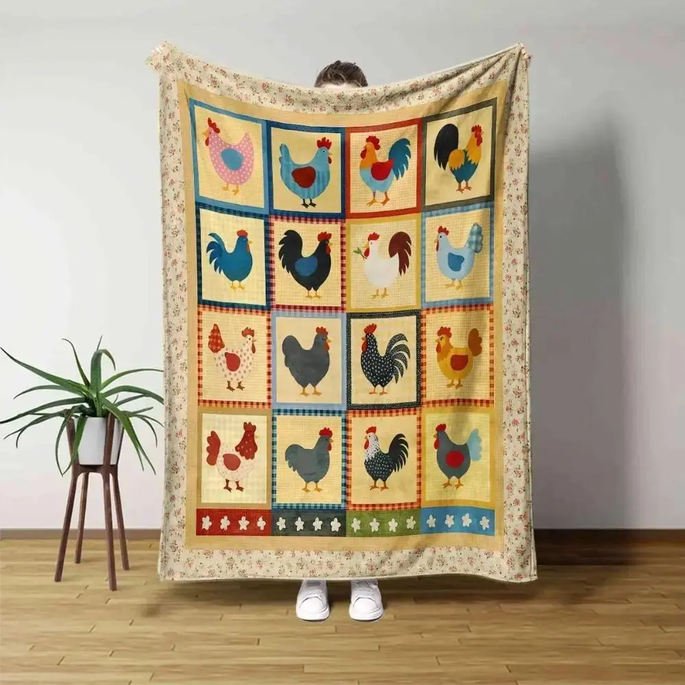Country Yellow Chicken Patch Throw Blanket - Soft, Funny, Cozy Lightweight Plush Portable Sofa Cover - All-Seasons Warm Gift for Christmas, Weddings, Boss, Uncle - Sizes: 30x40in, 40x50in, 50x60in, 60x80in