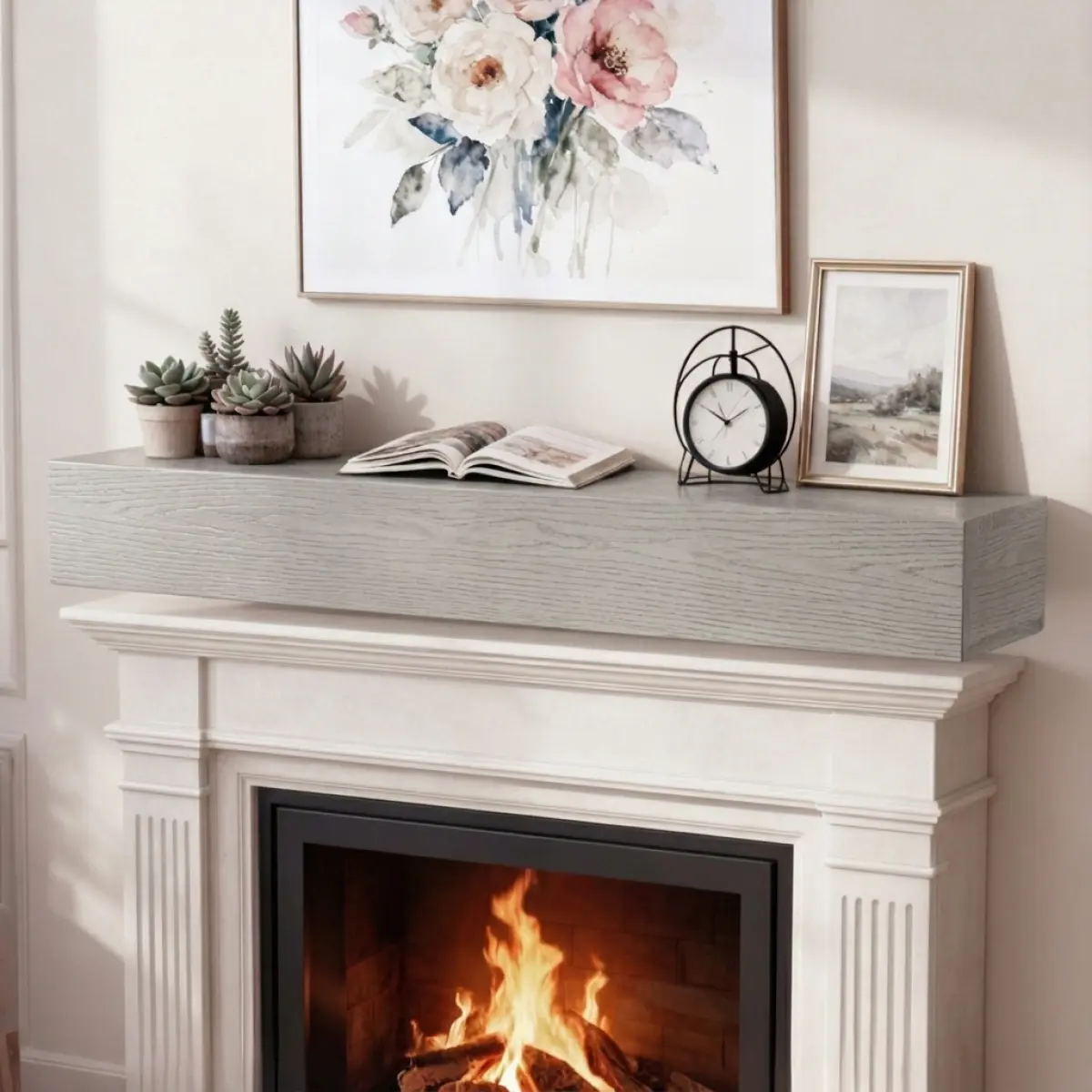 60" Rustic Wood Fireplace Mantel,Wall-Mounted & Floating Shelf for Home Decor