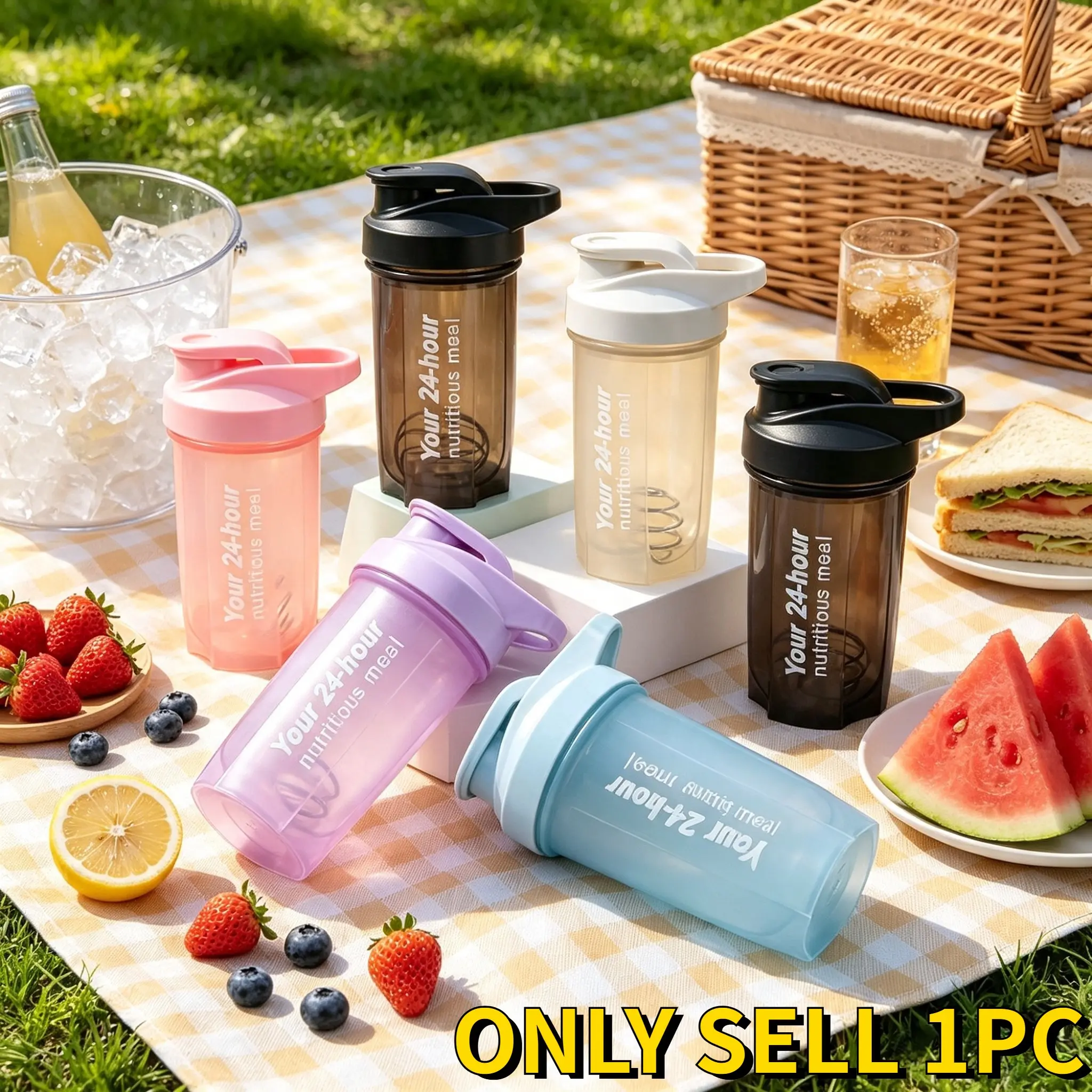 Fashionable Non-Slip Portable Fitness Shaker Cup, 500ML Outdoor Cycling Water Bottle, Leak-Proof Blender, Gym Smoothie Mixer, Christmas Gift