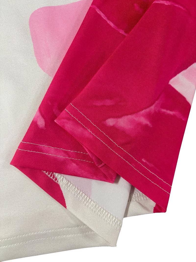 Women's Floral Print Strapless Bodycon Dress, Elegant Party Dress, Sexy High-Low Hem, Elastic Polyester Blend, Perfect for Valentine's Day, Parties, Weddings