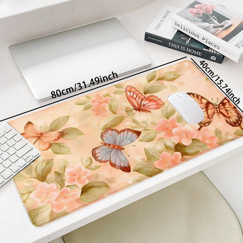 Butterfly Floral Pattern Mouse Pad, Rectangle Gaming Mouse Pad, Office Desk Keyboard Mat for Home Office Game Room Desk