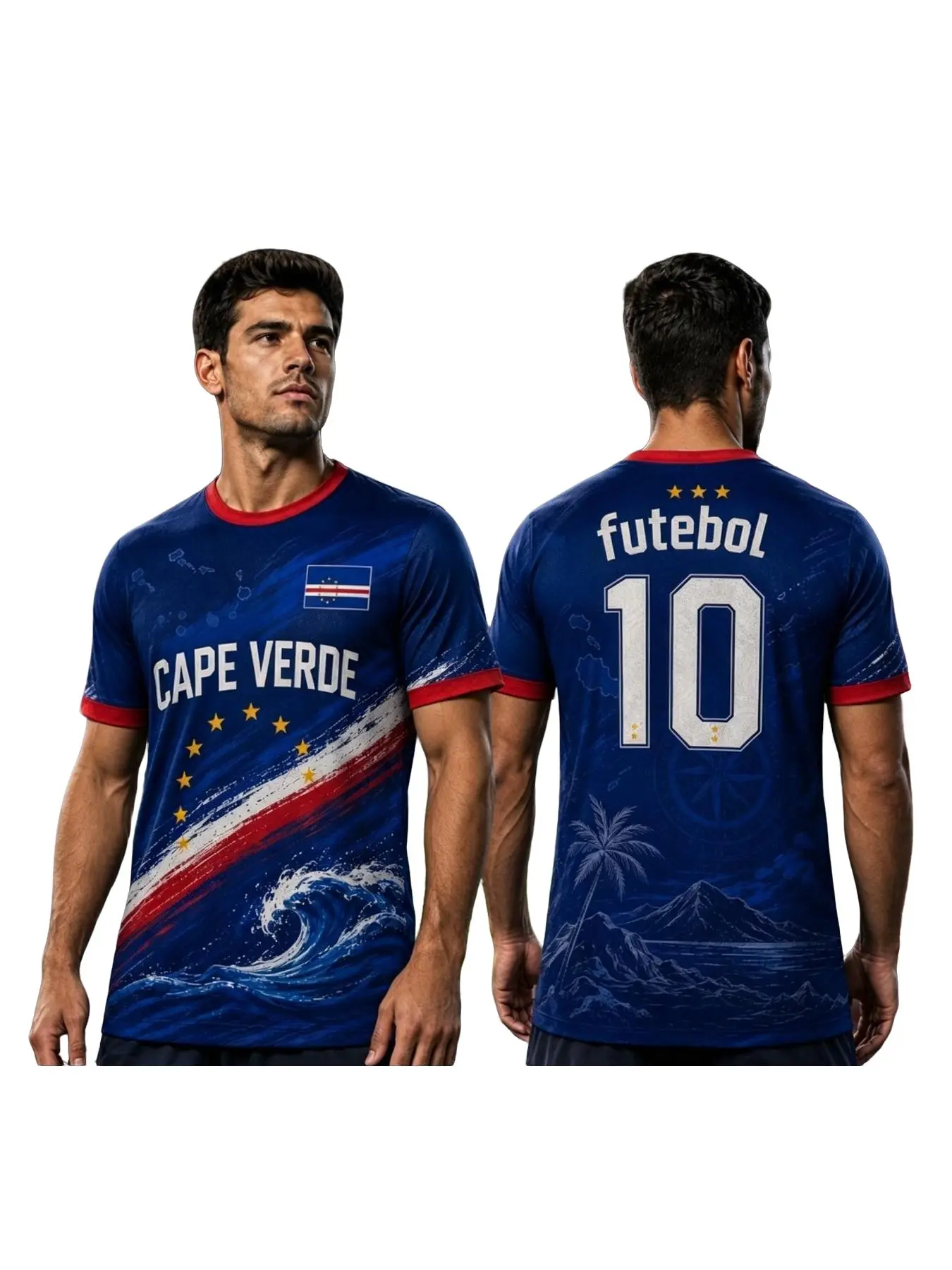 Deep Blue Cape Verde Style New Football Jersey, Soccer Jersey for Men, Lightweight Training T-Shirt, Casual Long Sleeve Top, All-Season Wear